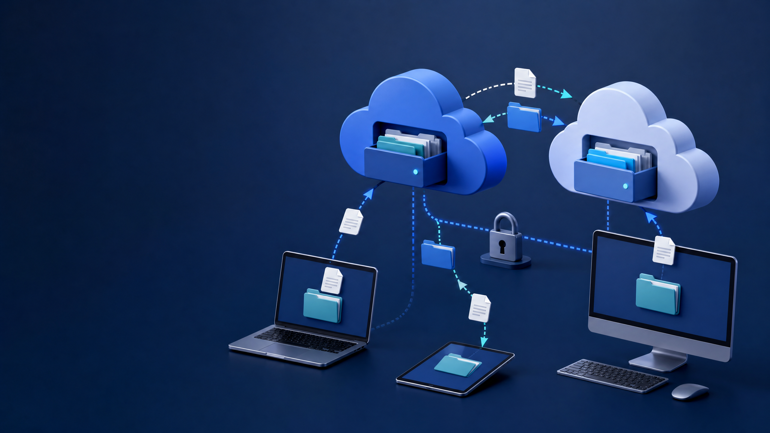 Illustration of a shared-folder checklist for file ownership, access, recovery, and security